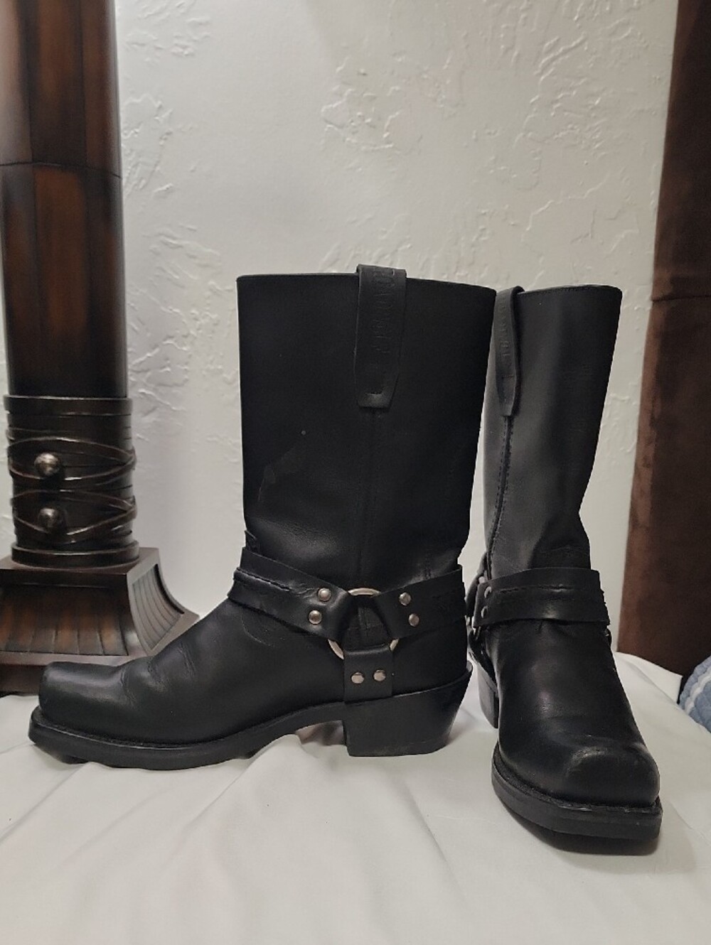 Women's Black Leather Harness Moto Boots - Picture 2 of 11